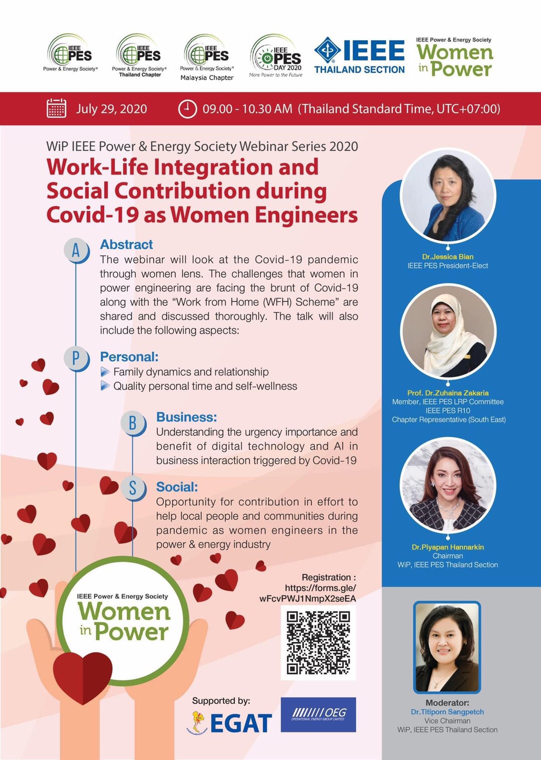 The IEEE Power & Energy Society – Thailand proudly presents to you an informative WiP IEEE PES webinar on “ Work-Life Integration and Social Contribution during Covid-19 as Women Engineers“.