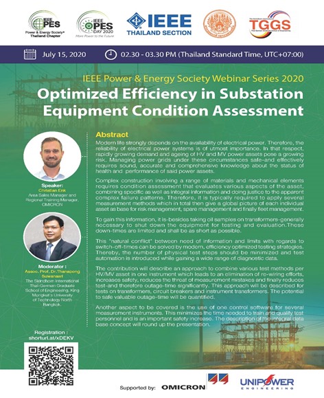 IEEE Thailand PES Chapter Webinar on Optimized Efficiency in Substation Equipment Condition Assessment